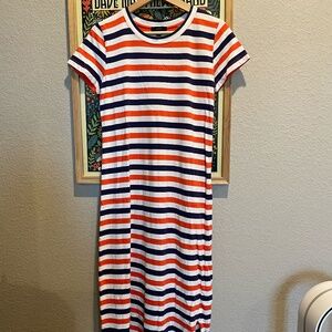 J. Crew Women’s Stripped Short Sleeve Dress- Orange White Navy